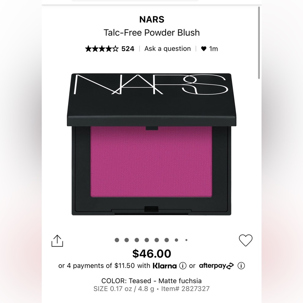 Brand new NARS Talc-Free Powder Blush in teased
